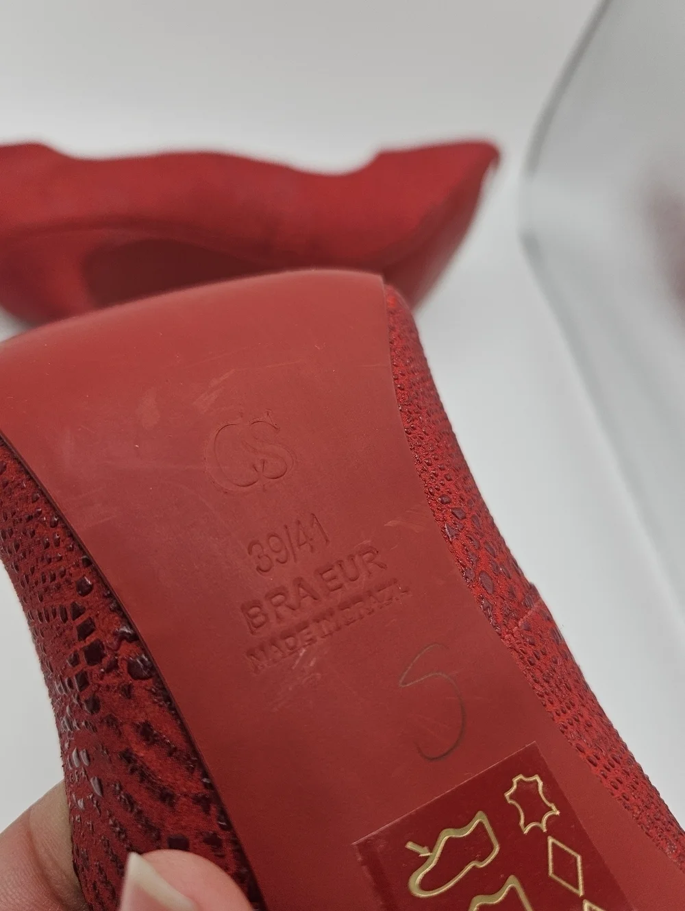Carmen Steffens red textured stiletto heels with snake print BR 39 EU 41